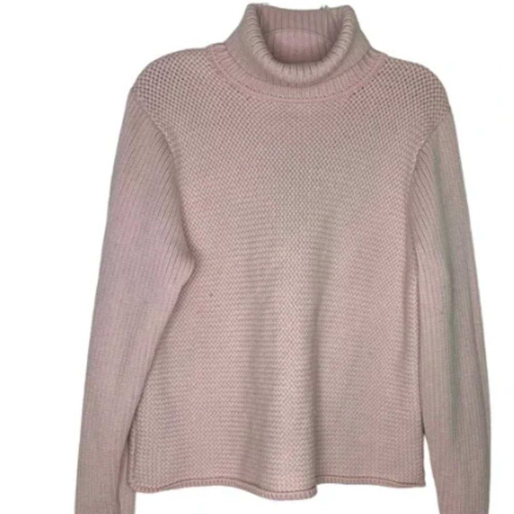 Eileen Fisher Pastel Pink Knit 100% Merino Wool Turtleneck Sweater XL